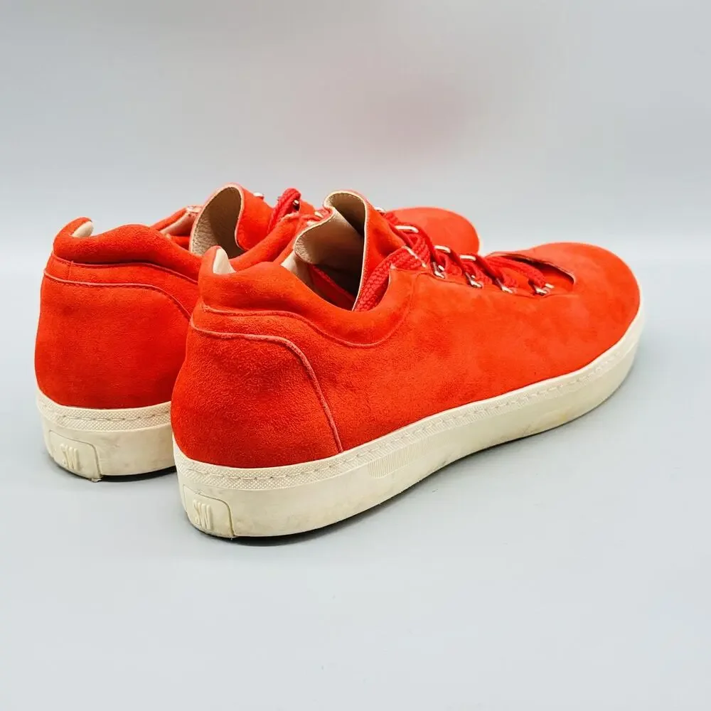 Stuart Weitzman Shoes Womens 8 Orange Suede Low Top Comfort Lace Up Sneakers
